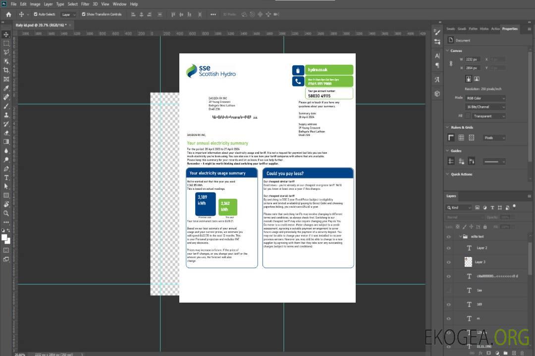 Modèle de facture de services publics pour les entreprises SSE Energy du Royaume-Uni aux formats Word et PDF, version 2 template